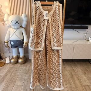 Oasis Crochet Knit Top in Beige and Cream